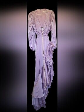 Light Purple Mac Duggal Satin Cut-out Asymmetrical Ruffled Gown Sz6 Nwt
